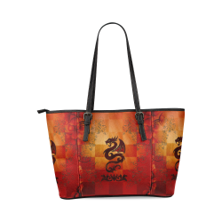 Tribal dragon  on vintage background Leather Tote Bag/Large (Model 1640)