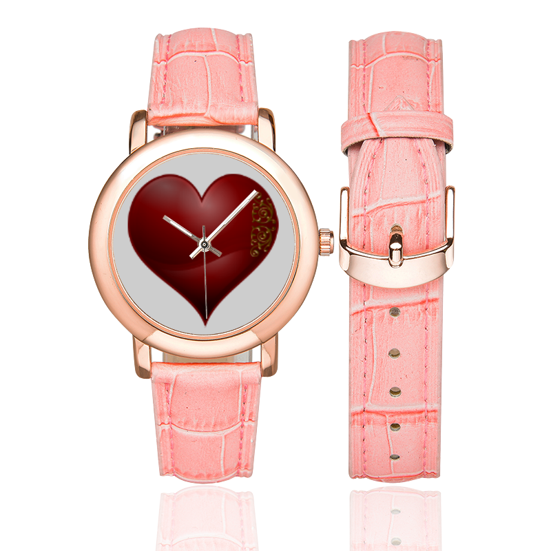 Heart  Las Vegas Symbol Playing Card Shape Women's Rose Gold Leather Strap Watch(Model 201)