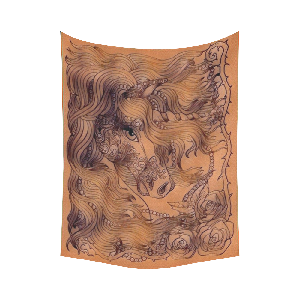 Antique Bronze Renaissance Unicorn Fantasy Cotton Linen Wall Tapestry 60"x 80"