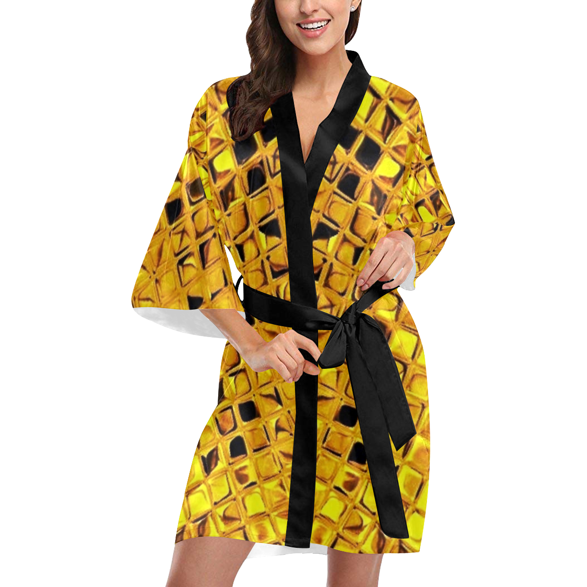 Metallic Yellow Kimono Robe