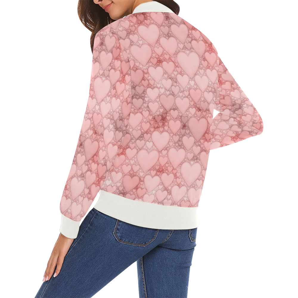 Hearts and Hearts, by JamColors All Over Print Bomber Jacket for Women (Model H19)
