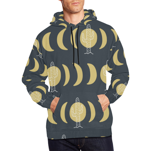 Men's Pull Over Hoodie Cactus Moon All Over Print Hoodie for Men/Large Size (USA Size) (Model H13)