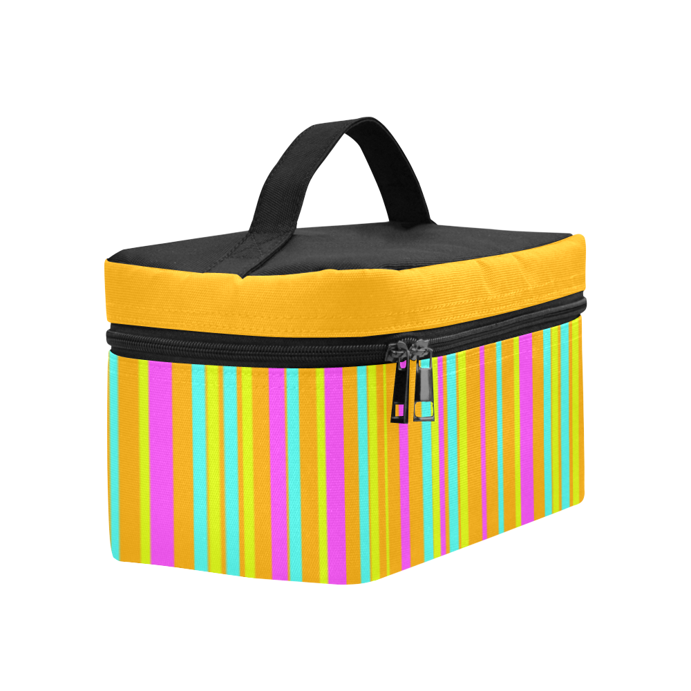 Neon Stripes Tangerine Turquoise Yellow Pink Cosmetic Bag/Large (Model 1658)