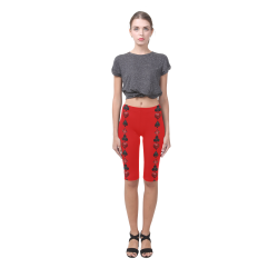 Las Vegas Black and Red Casino Poker Card Shapes on Red Hestia Cropped Leggings (Model L03)