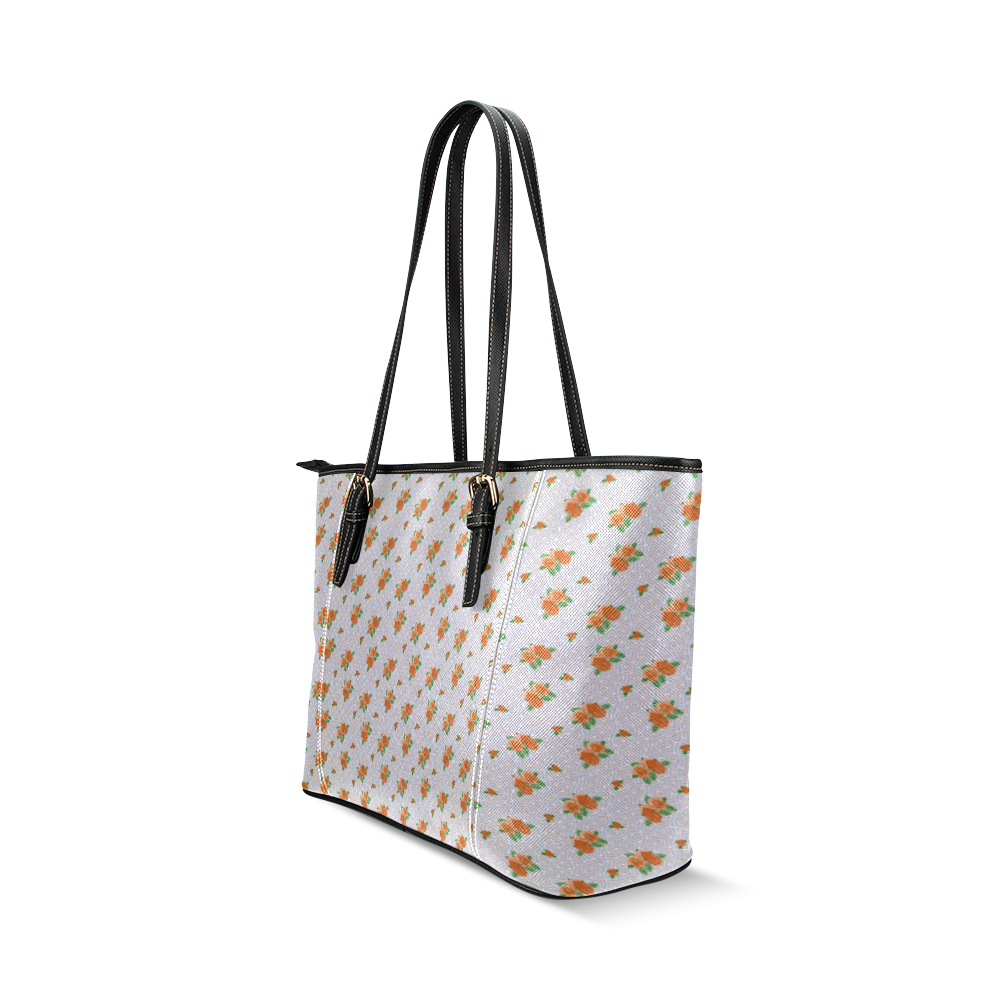 Roses and Pattern 1A by JamColors Leather Tote Bag/Small (Model 1640)
