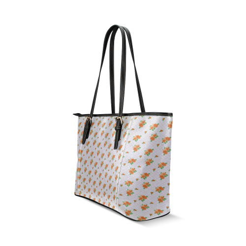 Roses and Pattern 1A by JamColors Leather Tote Bag/Small (Model 1640)