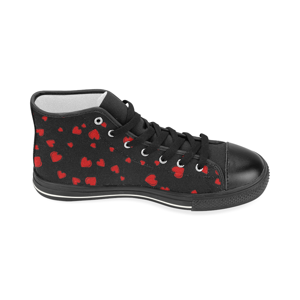 Red Hearts Floating on Black Women's Classic High Top Canvas Shoes (Model 017)