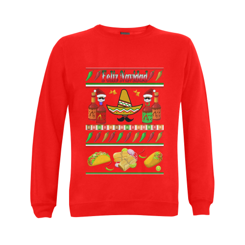 Feliz Navidad Ugly Sweater Red Gildan Crewneck Sweatshirt(NEW) (Model H01)