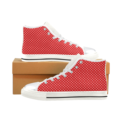 Red polka dots High Top Canvas Shoes for Kid (Model 017)