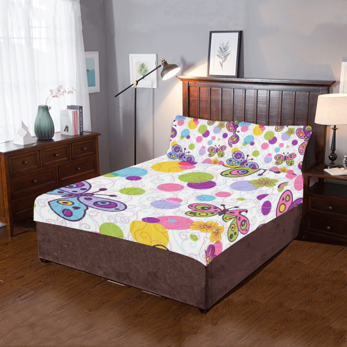 Colorful Butterflies and Flowers V2 3-Piece Bedding Set