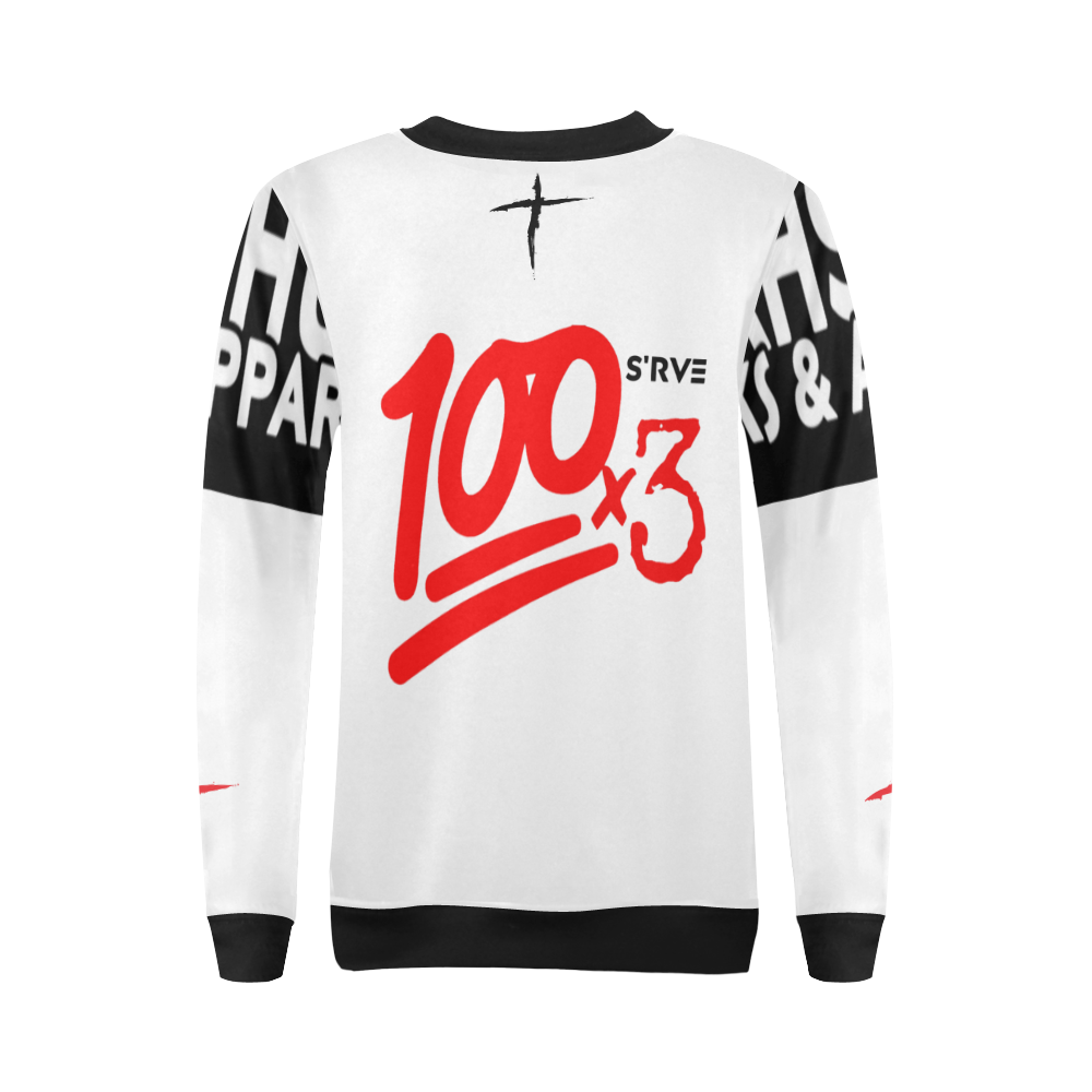 100x3 (White) All Over Print Crewneck Sweatshirt for Women (Model H18)