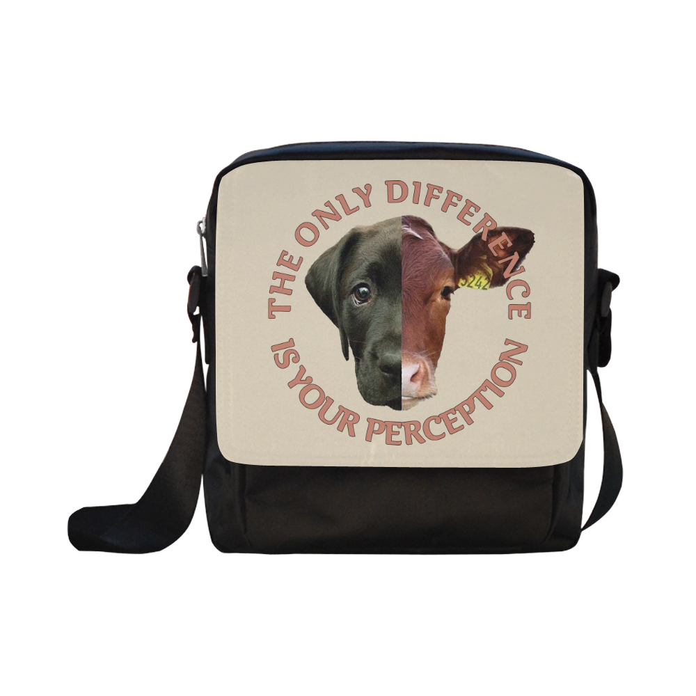 Vegan Cow and Dog Design with Slogan Crossbody Nylon Bags (Model 1633)