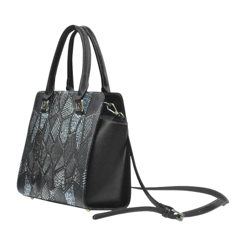 Dark Grey Mosaic Glass Rivet Shoulder Handbag (Model 1645)