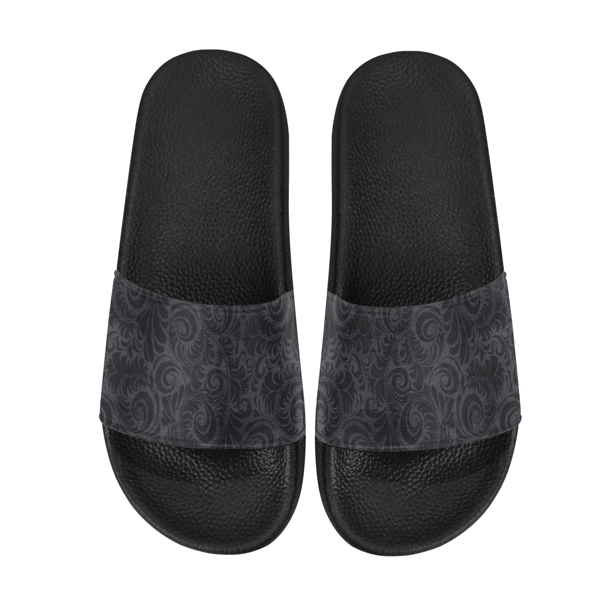 Denim with vintage floral pattern, black grey Women's Slide Sandals (Model 057)