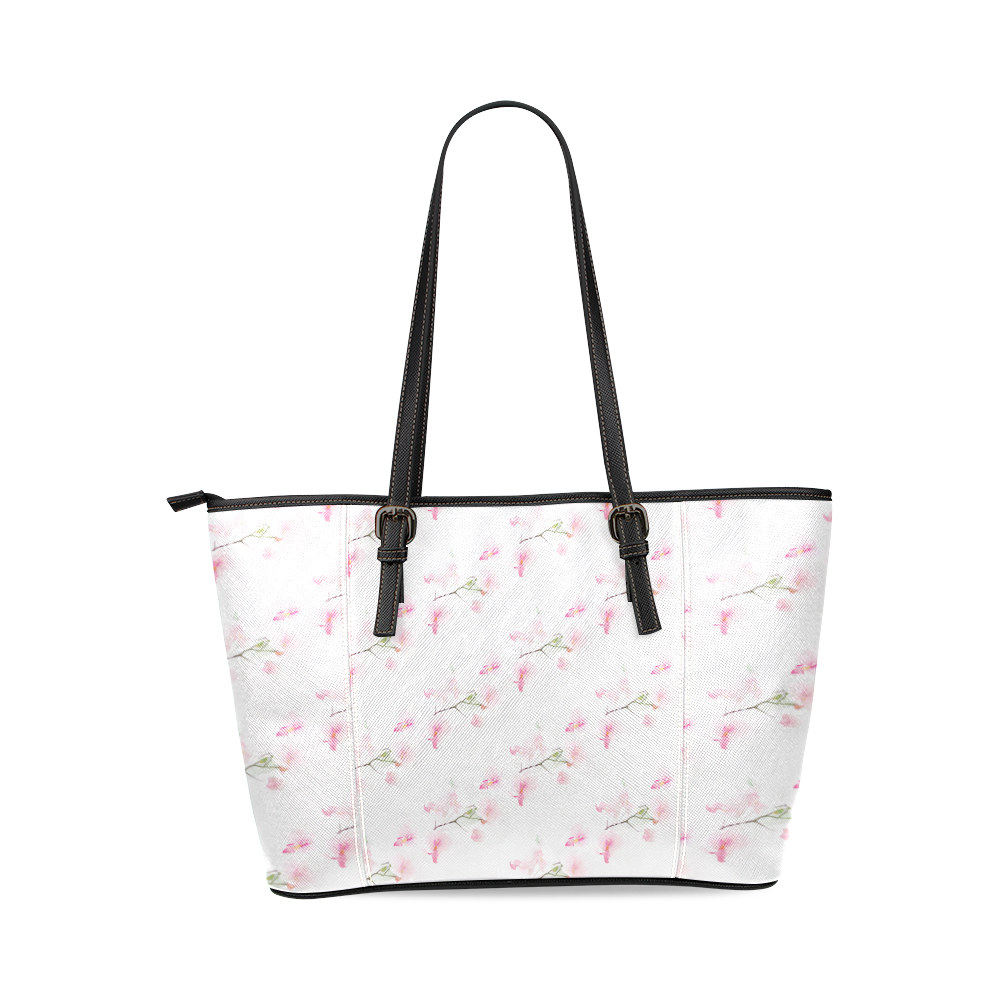 PATTERN ORCHIDÉES Leather Tote Bag/Small (Model 1640)