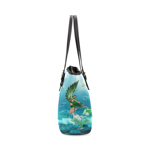 The fairy of birds Leather Tote Bag/Small (Model 1640)