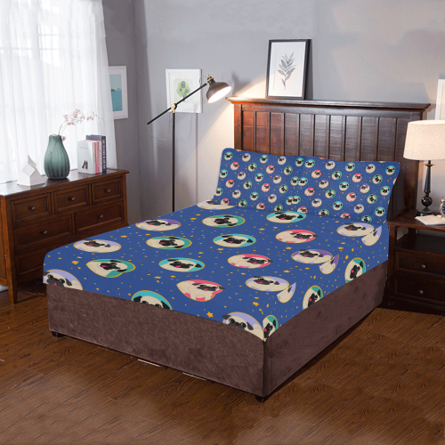 Fawn Pugs In Circles 3-Piece Bedding Set