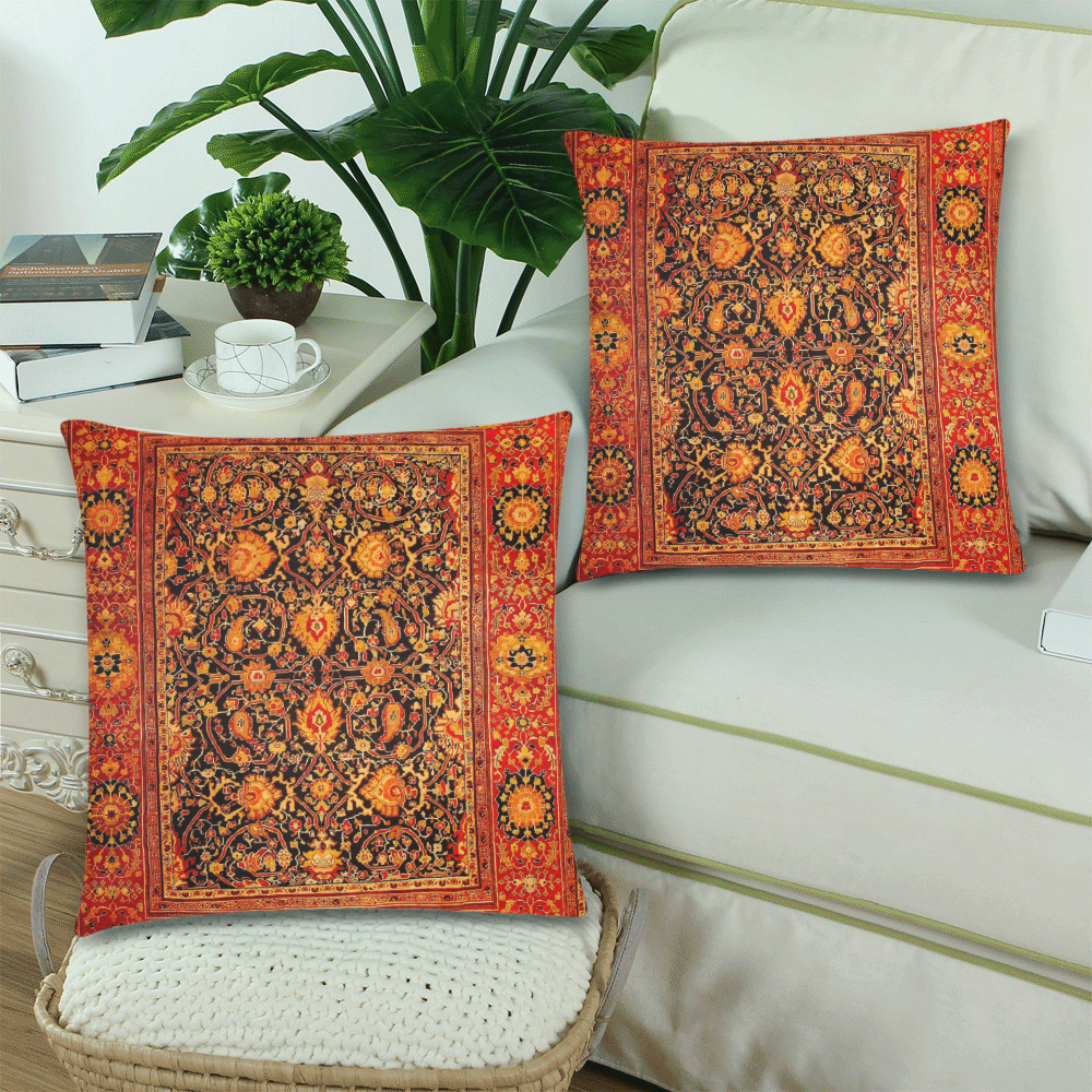 PERSIAN PATTERNS Custom Zippered Pillow Cases 18"x 18" (Twin Sides) (Set of 2)