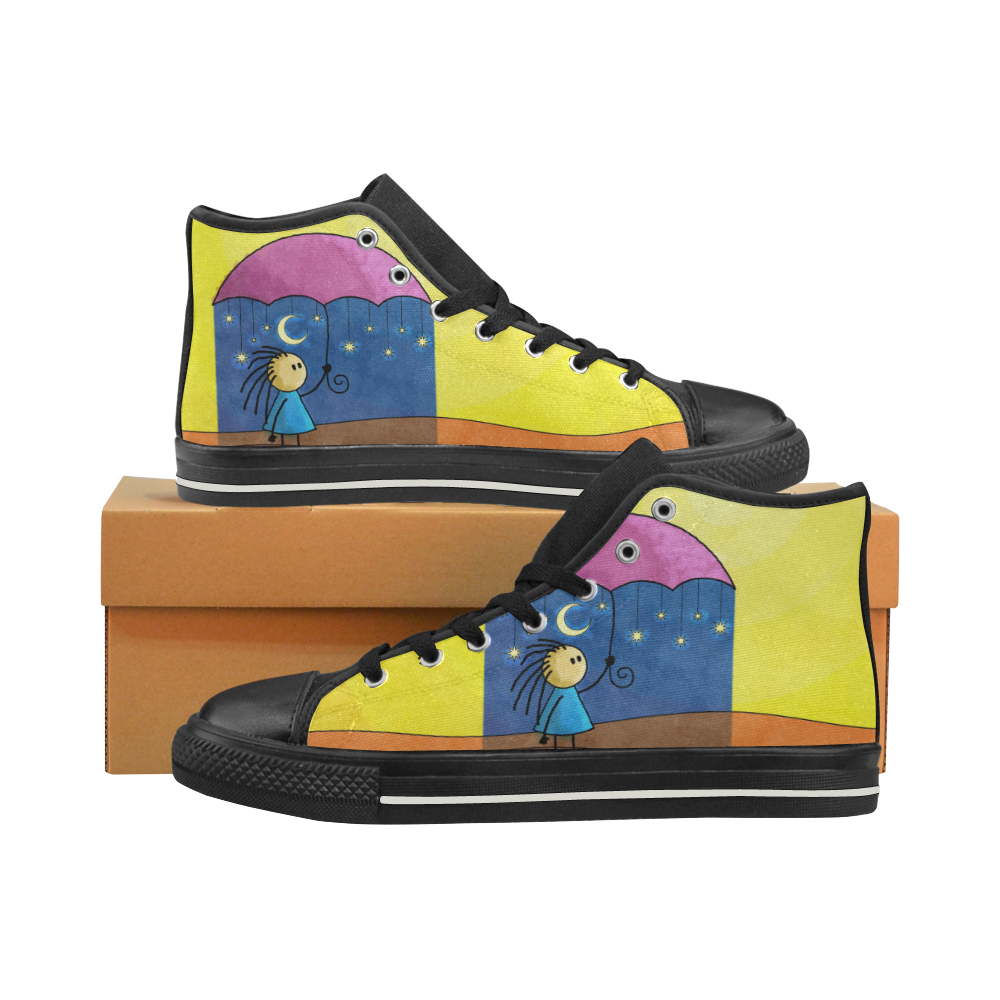 We Only Come Out At Night High Top Canvas Shoes for Kid (Model 017)