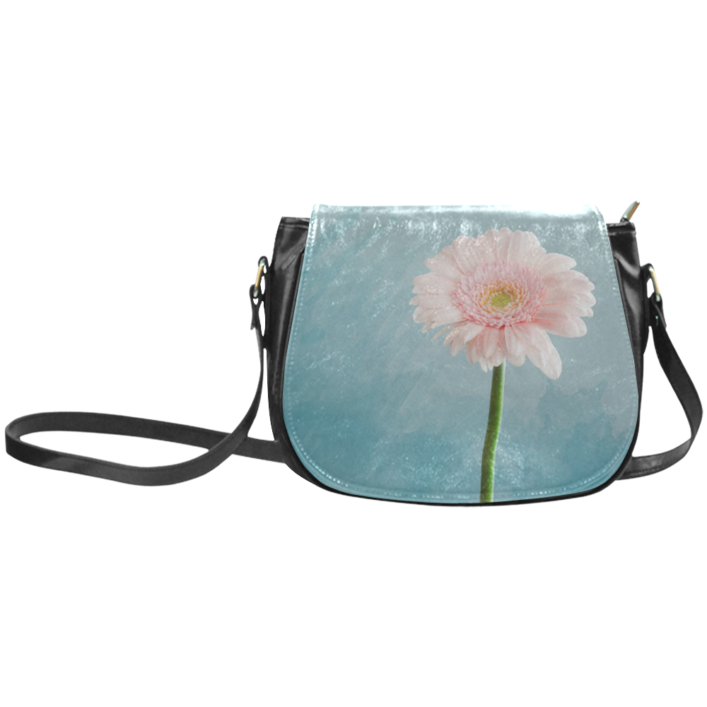 Gerbera Daisy - Pink Flower on Watercolor Blue Classic Saddle Bag/Small (Model 1648)