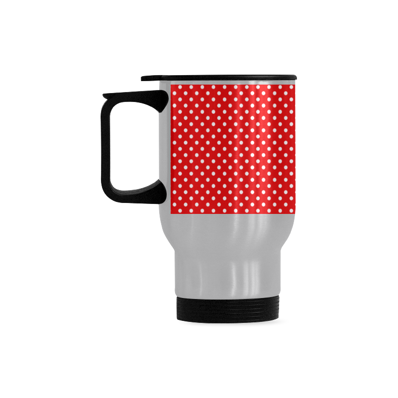 Red polka dots Travel Mug (Silver) (14 Oz)