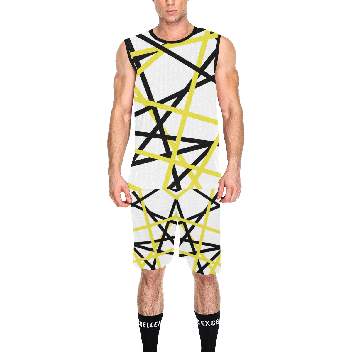 Black and yellow stripes All Over Print Basketball Uniform