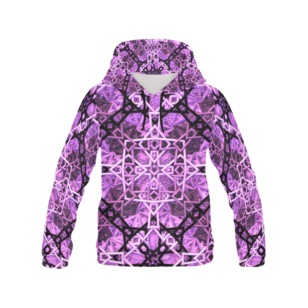 Pink Black Fractal Pattern All Over Print Hoodie for Women (USA Size) (Model H13)