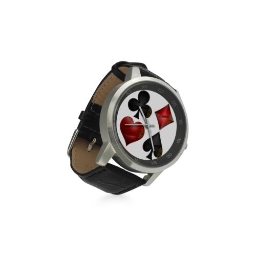 Las Vegas Black and Red Casino Poker Card Shapes Unisex Stainless Steel Leather Strap Watch(Model 202)