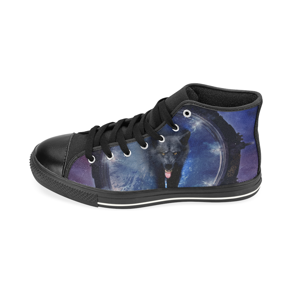 Awesome wolf High Top Canvas Shoes for Kid (Model 017)
