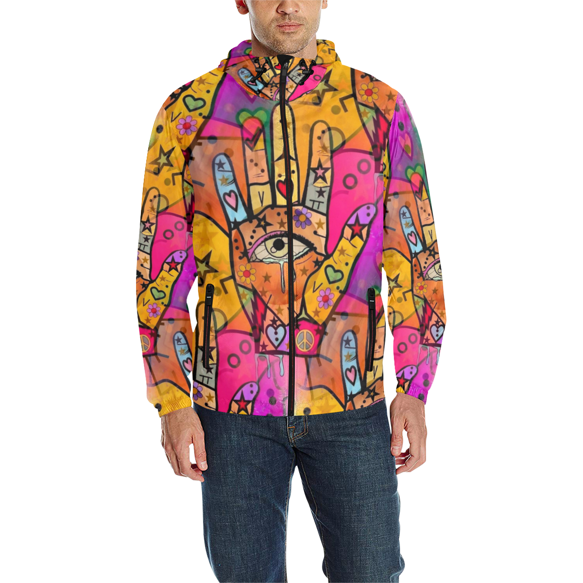 Watch you by Nico Bielow All Over Print Quilted Windbreaker for Men (Model H35)