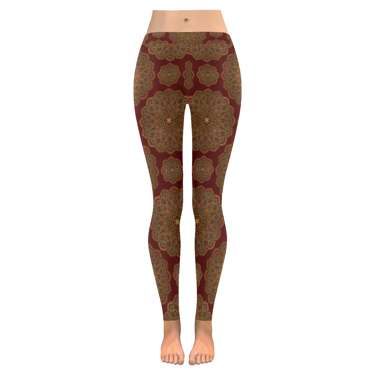 Mandala Patterned Red Women's Low Rise Leggings (Invisible Stitch) (Model L05)