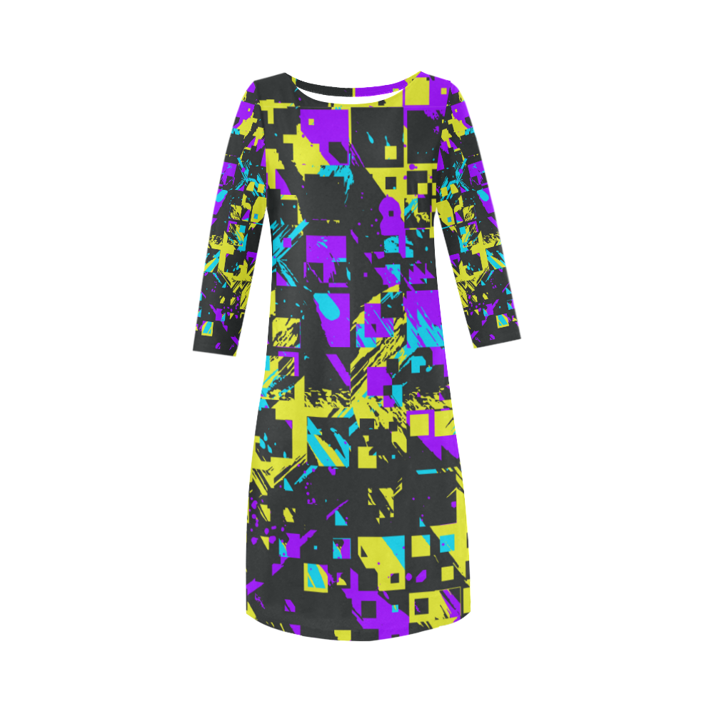 Purple yelllow squares Round Collar Dress (D22)