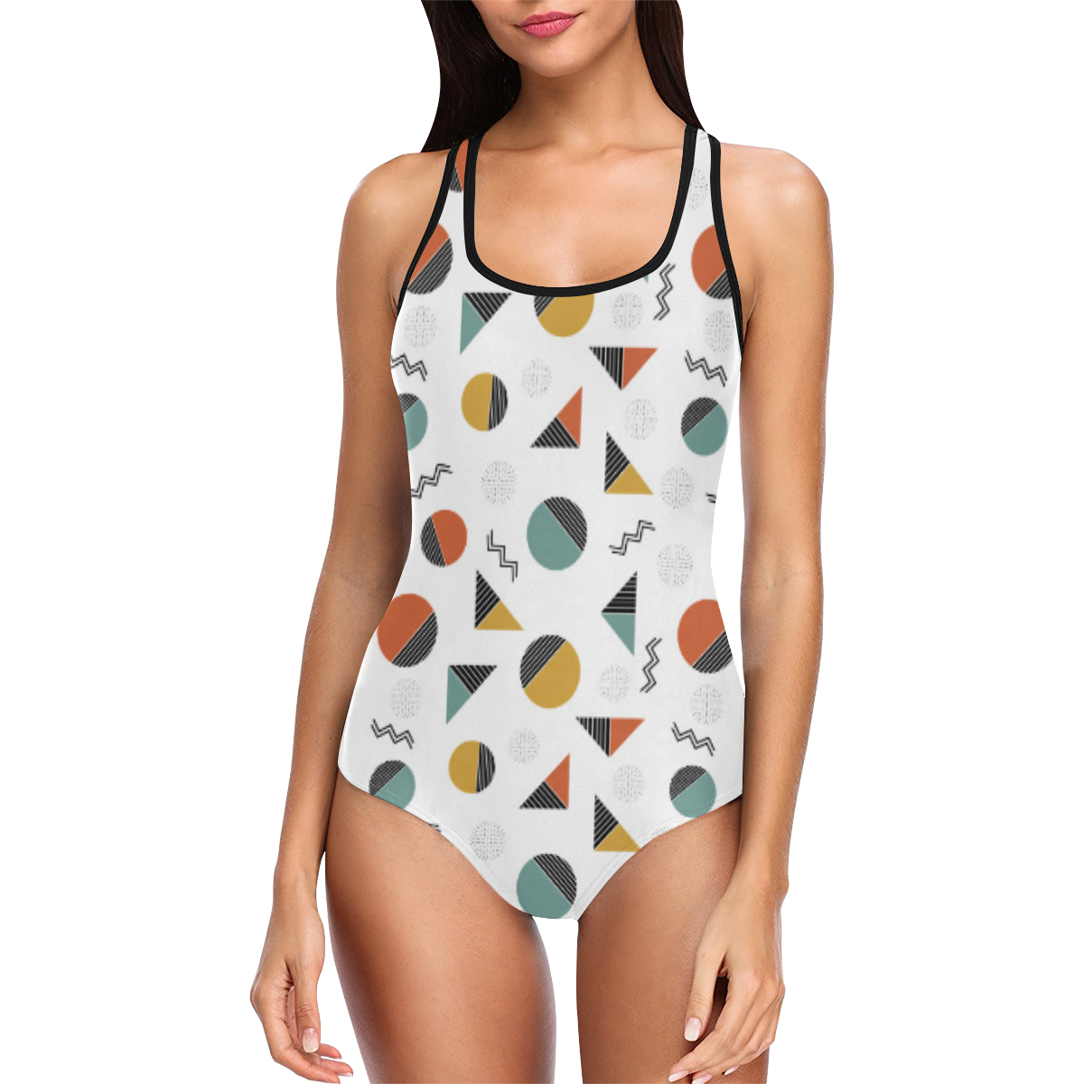 Geo Cutting Shapes Vest One Piece Swimsuit (Model S04)