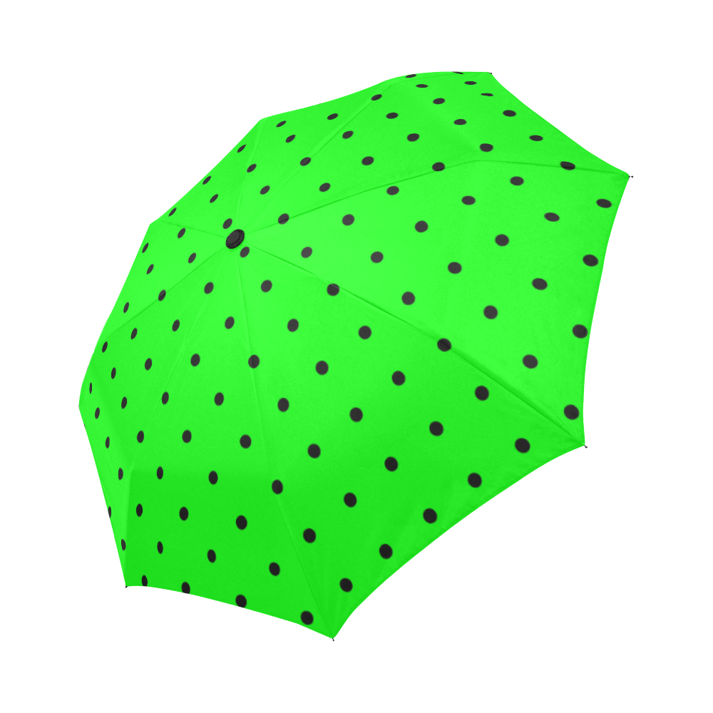 Black Polka Dots on Green Auto-Foldable Umbrella (Model U04)