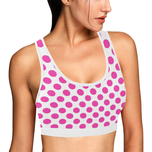 Pink Polka Dots on White Women's All Over Print Sports Bra (Model T52)
