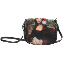 Christmas Mona Lisa with Santa Hat Classic Saddle Bag/Large (Model 1648)