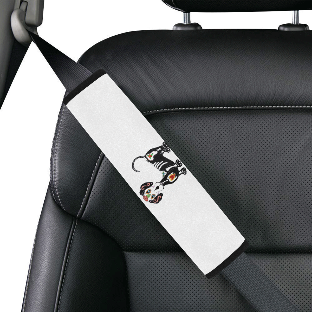 Dachshund Sugar Skull White Car Seat Belt Cover 7''x12.6''