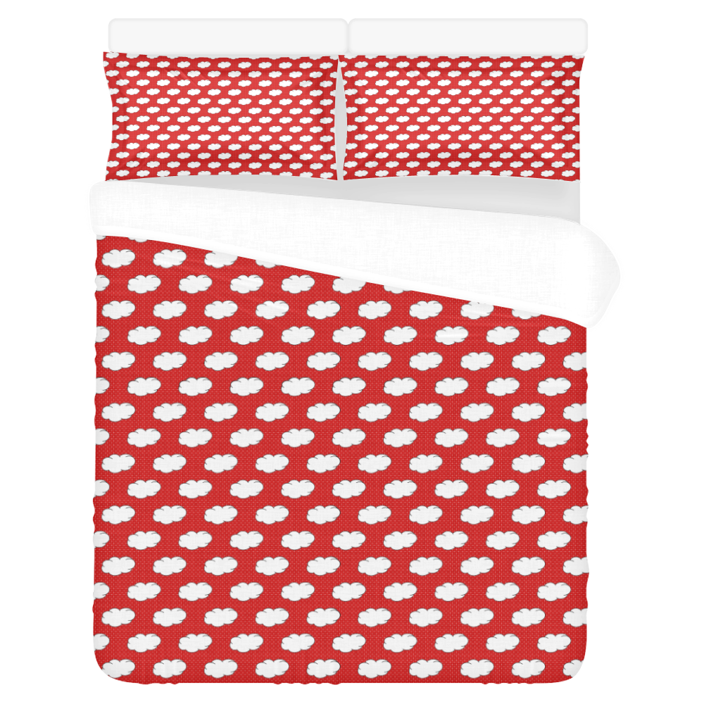 Clouds with Polka Dots on Red 3-Piece Bedding Set