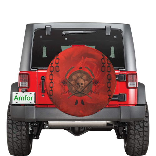 Skulls on red vintage background 34 Inch Spare Tire Cover
