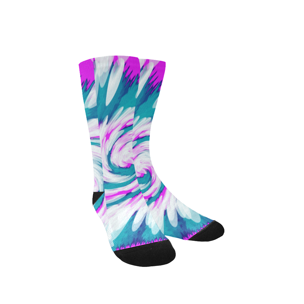 Turquoise Pink Tie Dye Swirl Abstract Women's Custom Socks