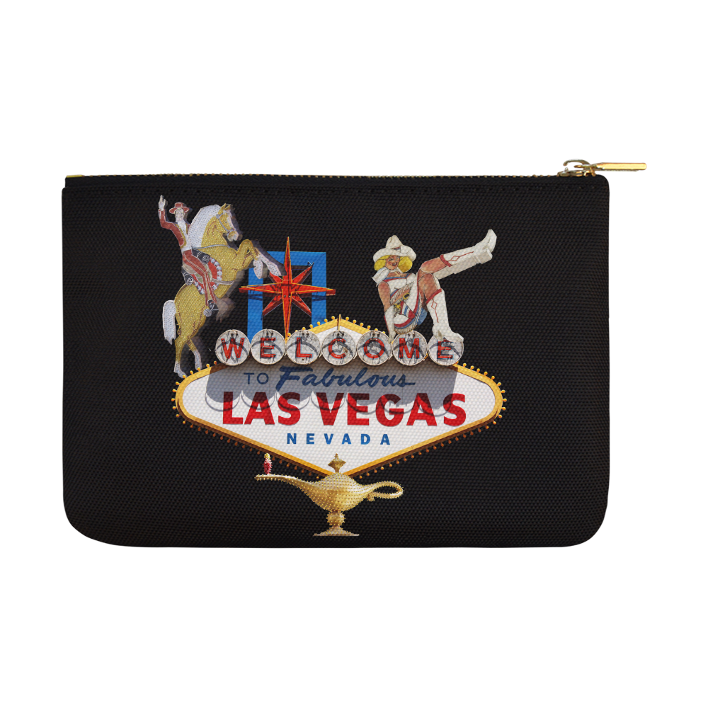 Las Vegas Welcome Sign on Black Carry-All Pouch 12.5''x8.5''