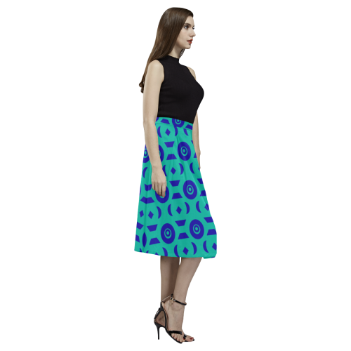 Blue Geometric Shapes in Turquoise Aoede Crepe Skirt (Model D16)