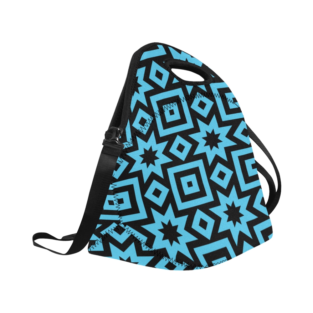 Blue/Black Geometric Pattern Neoprene Lunch Bag/Large (Model 1669)