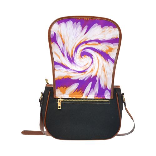 Purple Orange Tie Dye Swirl Abstract Saddle Bag/Small (Model 1649)(Flap Customization)