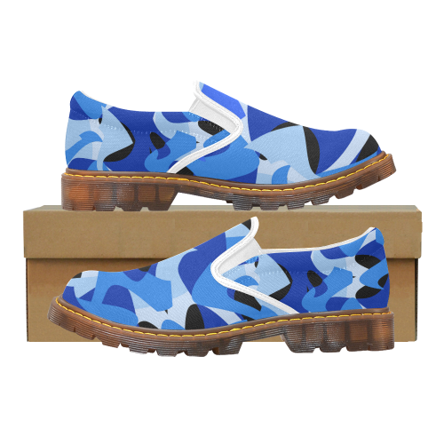 Camouflage Abstract Blue and Black Martin Women's Slip-On Loafer (Model 12031)