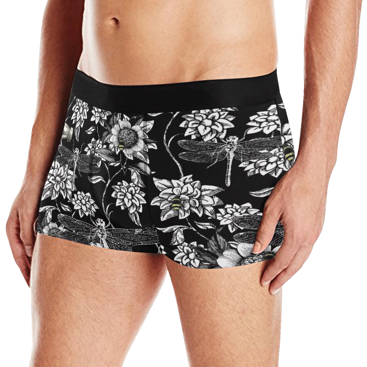 Black and White Nature Garden Men's Boxer Briefs with Merged Design (Model  L10)