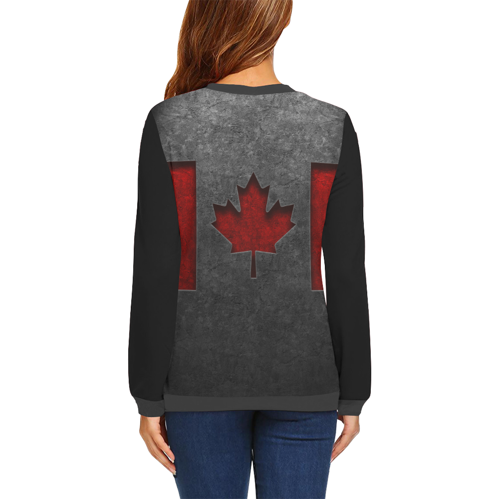 Canadian Flag Stone Texture All Over Print Crewneck Sweatshirt for Women (Model H18)