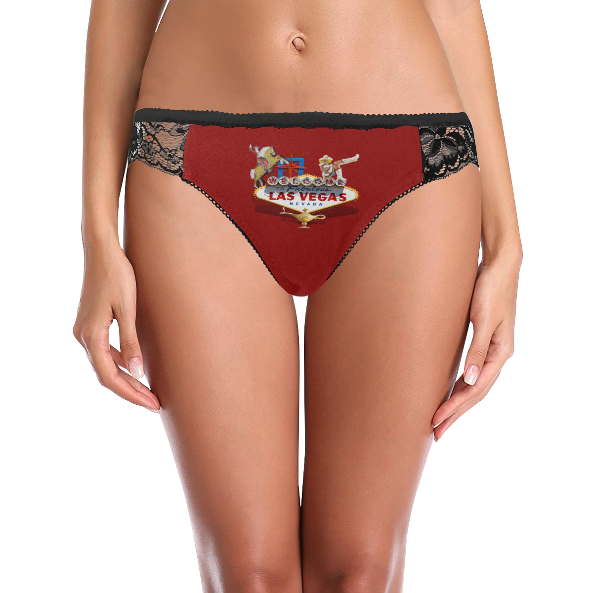 Las Vegas Welcome Sign on Red Women's Lace Panty (Model L41)