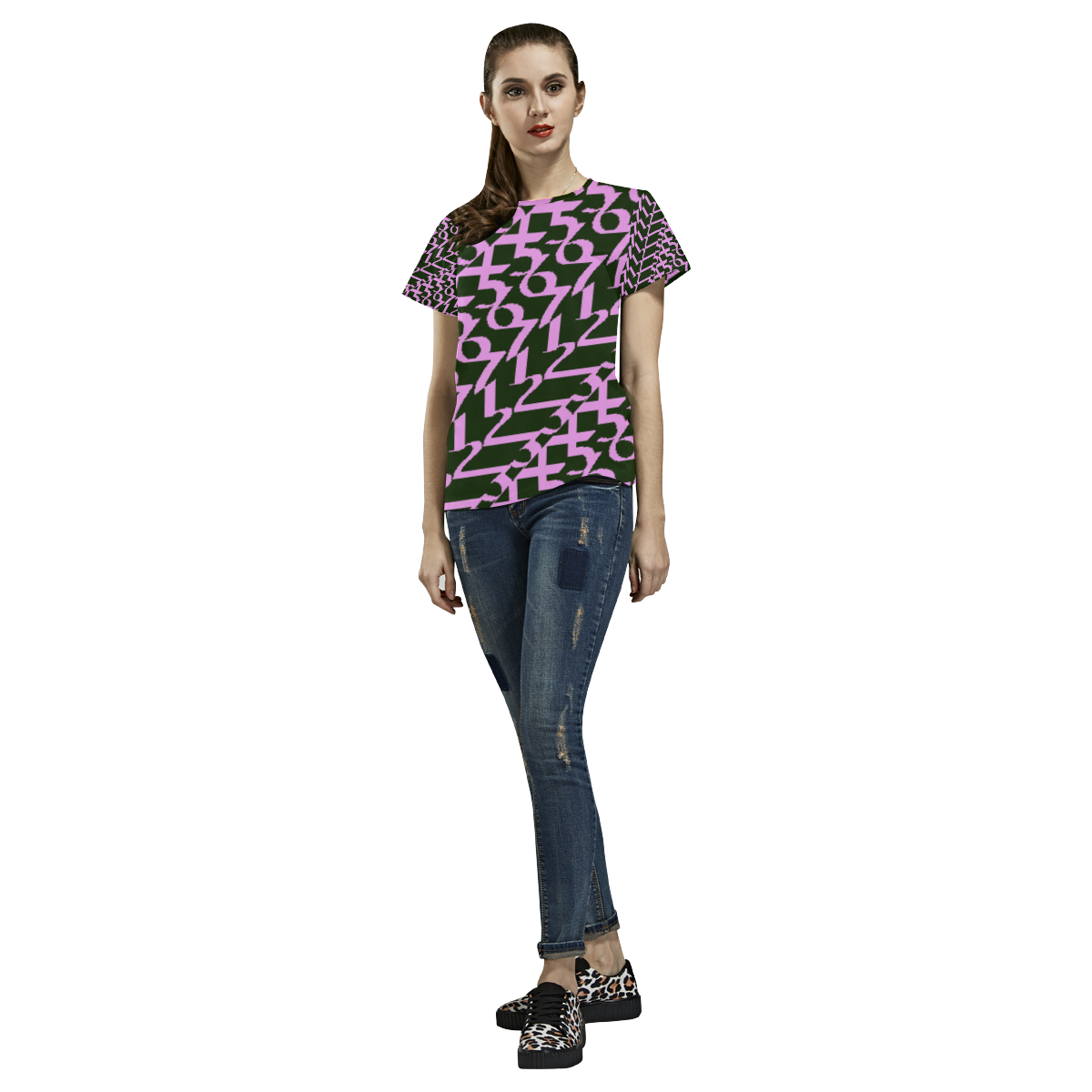 NUMBERS Collection 1234567 PINK/BLACK All Over Print T-Shirt for Women (USA Size) (Model T40)