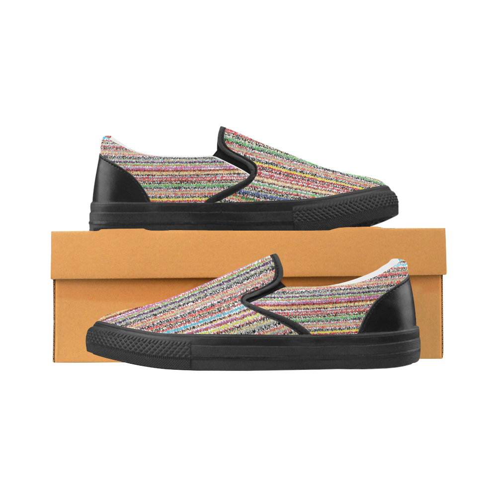 Patterns of colorful lines Women's Slip-on Canvas Shoes (Model 019)
